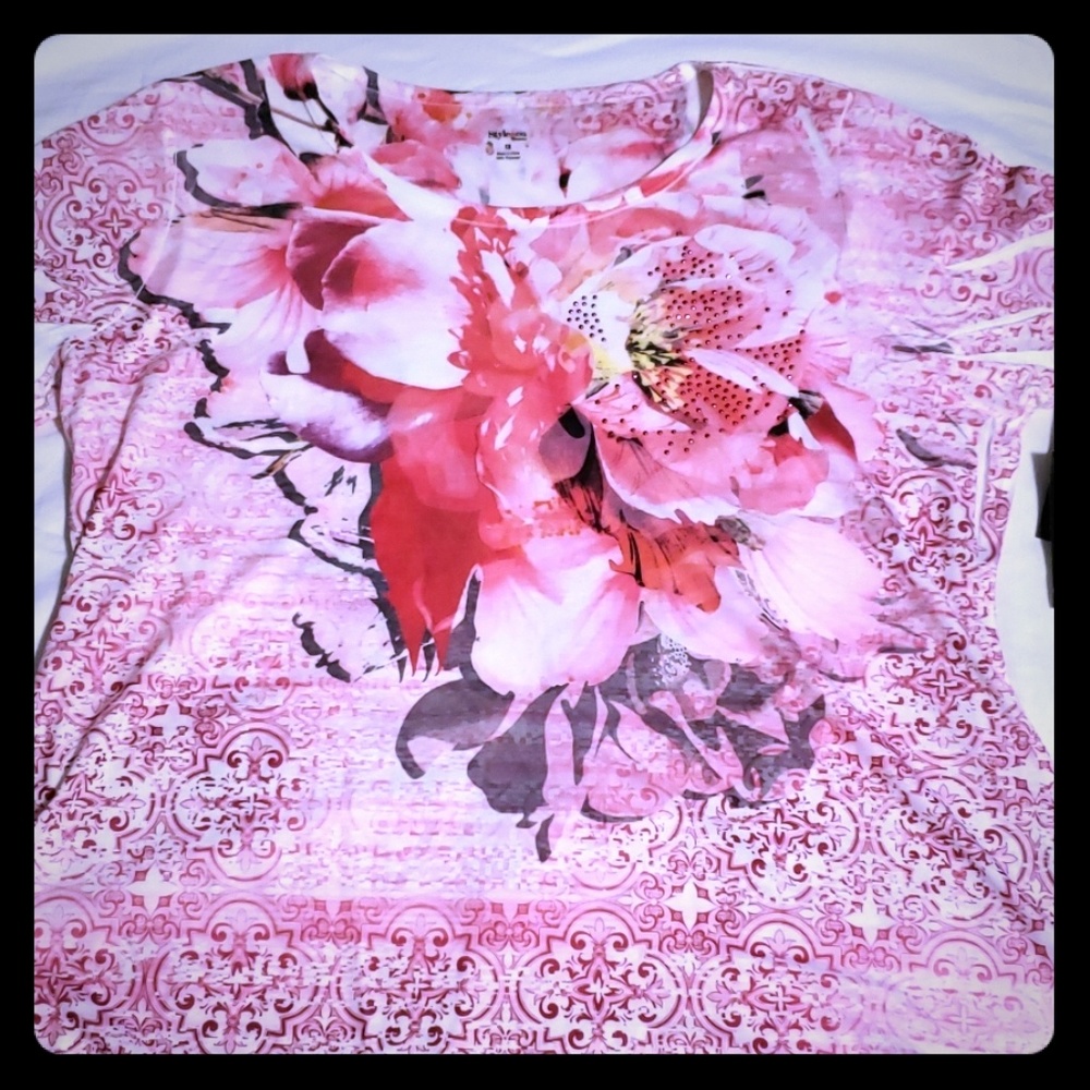 Style & Co Shirt Super Soft 1X Pink Floral Top NWT